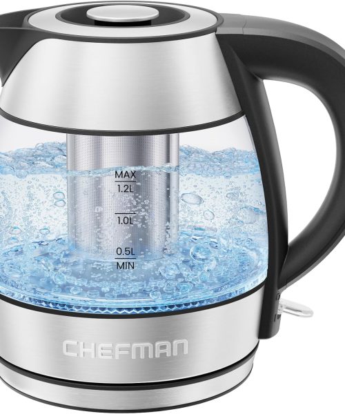 CHEFMAN Electric Kettle - 1.2L 1500W Hot Water Tea Pot with Infuser. BPA Free.
