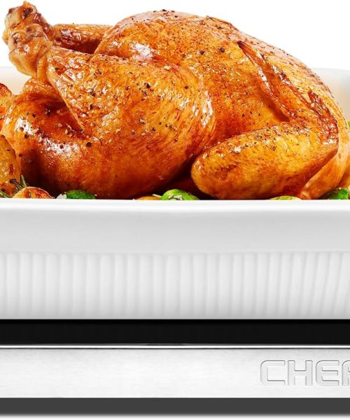Chefman Compact Glasstop Warming Tray with Adjustable Temperature Control Perfect for Buffets.
