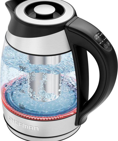 Chefman Electric Kettle with Temperature Control. 5 Presets LED Indicator Lights. Removable Tea Infuser.